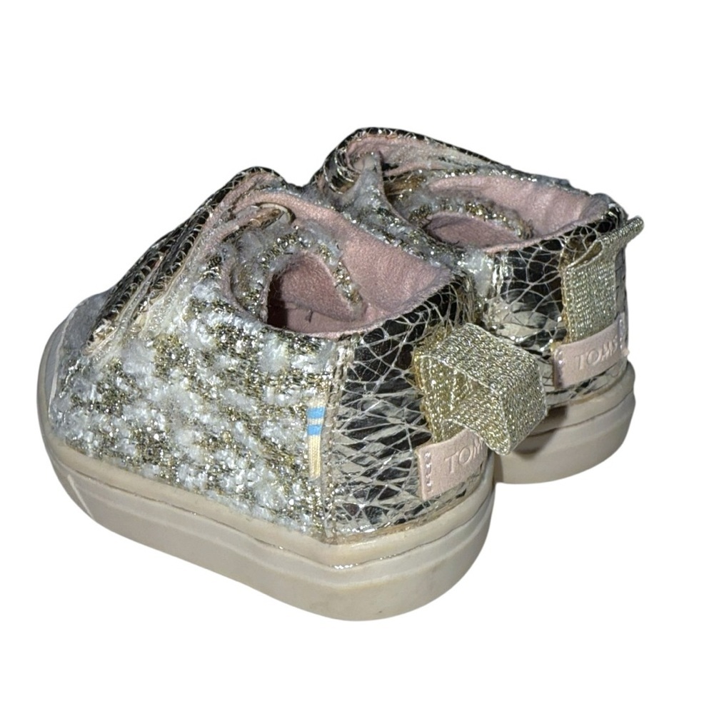 TOMS Girls Gold Tweed Glitter Velcro Sneakers Size T2 Toddler Sparkle Shoes - Picture 4 of 11